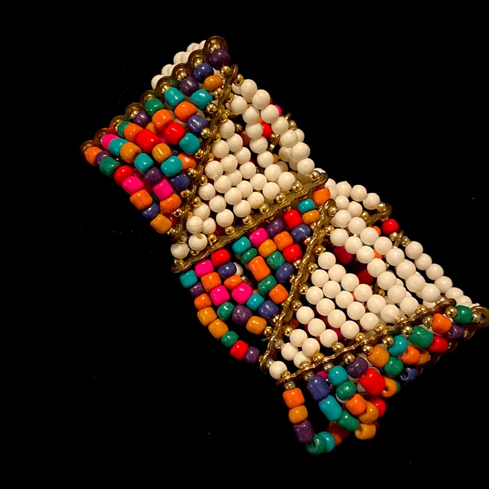 Vintage Geometric Beaded Bracelet Rainbow Native North American